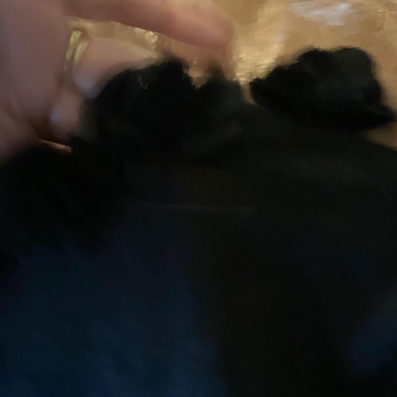 LOFT Black Ruffle V-Neck Cardigan, Snap Closure, small hole - Picture 5 of 6